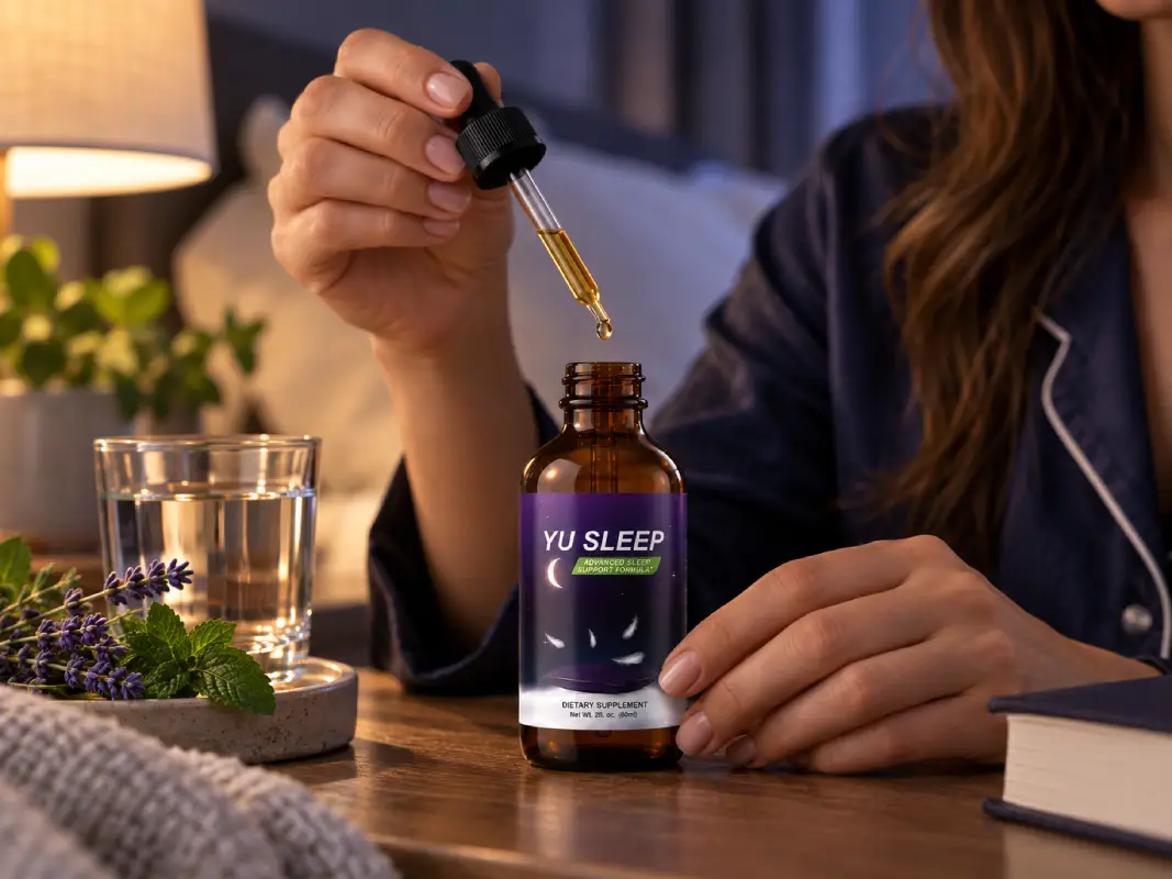 Yu Sleep liquid supplement being taken as part of an evening routine